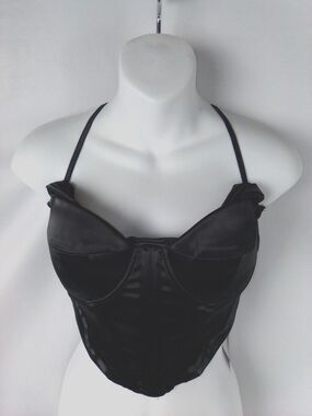 Marthea Black Sexy Gothic Romantic Zipper Close Corset Cropped Black Size M